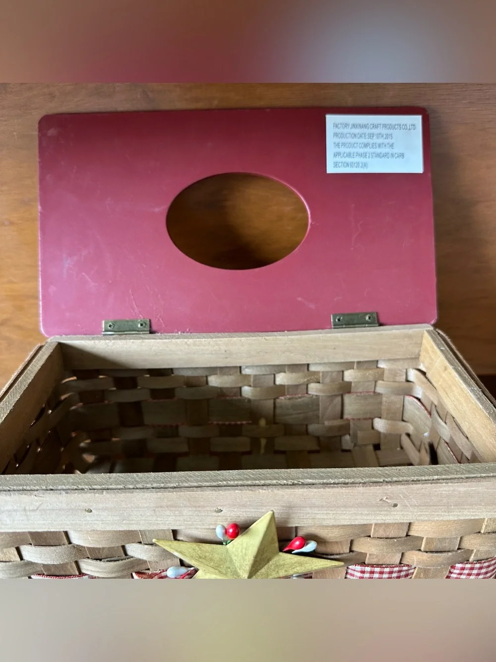 Woven Wood Tissue Box Cover Star Patriotic Gingham Country Decor 2015 Christmas